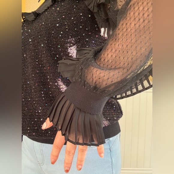 Elegant Black Sheer Ruffle Top - Picture 8 of 8